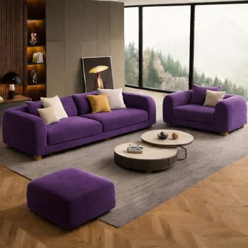 Image of Luxury Velvet Contemporary Sectional Sofa Set with Chaise Lounge & Cushions - Perfect for Living Room, Guest Room & Office (2, Purple)