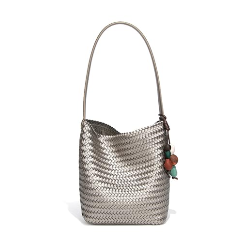 Image of Woven Leather Tote Bag For Women Crossbody Shoulder Bag Large Hobo Handbags Vegan Female Bag Vegetable Basket