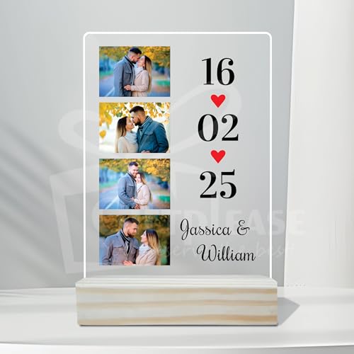 Image of Giftplease Customized Photo And Text Frame With Wooden Stand | Personalised Printed Photo Frame | Gift | Birthday | Anniversary (Transparent, 5MM, 6 * 8 Inches), Tabletop