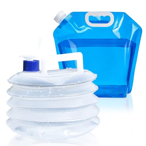 XiXiRan Bolsa de Agua Plegable, Bidón Agua Plegable*2,Bolsa Agua Reutilizable,Bolsa Agua Plegable 10 Litros，Bolsa Agua Gran Capacidad para Camping，Portátil Plegable Agua Potable Depósito，Azul+Blanco