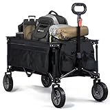 Gefaltet klein und platzsparend: Das Zusammenbauen und Öffnen des bollerwagen faltbar dauert keine Minute, wie Sie im Produktvideo sehen können. Dank des vierseitigen Faltdesigns ist er kleiner als andere auf dem Markt, einfach zu lagern und zu tragen.