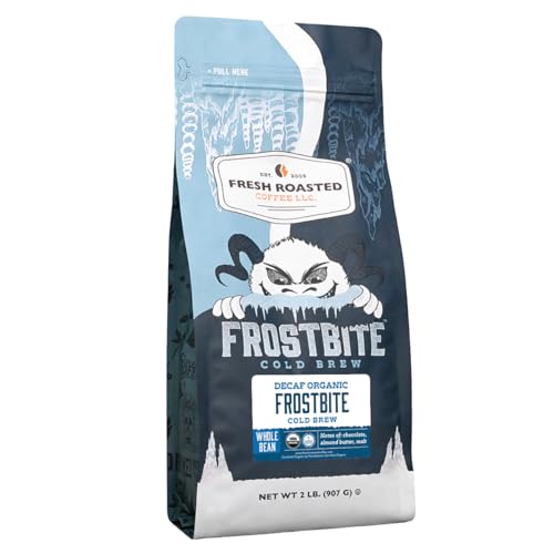 Image of Fresh Roasted Coffee, Organic Decaf Frostbite Cold Brew Whole Bean Coffee, Medium Roast, USDA Organic, 3rd Party Tested for Mold, Mycotoxin & Pesticides, Kosher, 2 lb (32 oz)