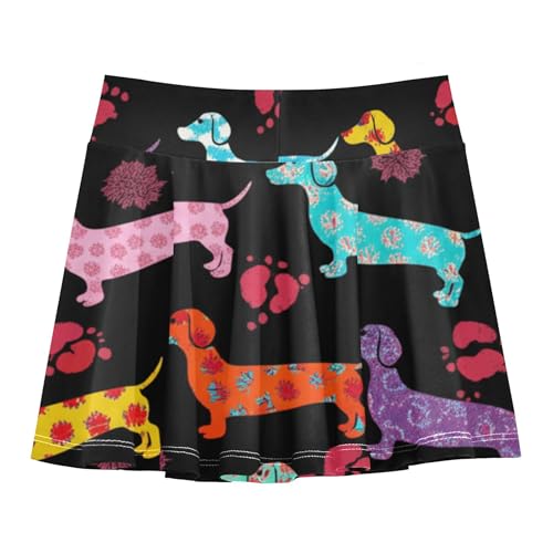 Girls' Shorts Athletic Skorts Colorful Dachshund Playful Black Kids Tennis Skirts Floral Teen Skirt 3t2