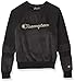 Champion Women's Super Fleece Faux Fur Piecing Crew-Gold Lurex Script, Black, Medium
