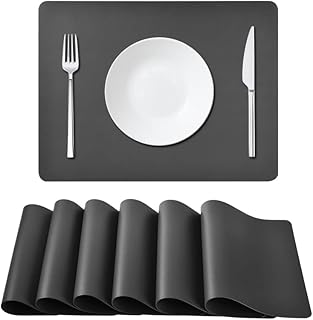 Placemats Set of 6, Washable Non-Slip Waterproof Christmas Placemats, Heat Insulation PU Leather Table Mats, Place Mats Suitable for Kitchen Indoor Outdoor Dining Table Restaurant, Darkgrey