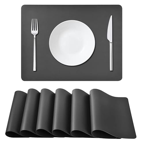 elagel Set De Table Lavable, Set De 6, Faux Cuir Imperméable Et Résistant à La Chaleur Dessous De Table pour Table De Cuisine, Gris Foncé, 45x30 Cm Cover