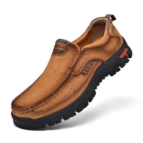 Men's Lightweight Wide Version Boat Shoes, Business and Office Casual Shoes, Comfortable Driving Casual Shoes Made of Cowhide, Black Penny Shoes, Outdoor Jogging Shoes