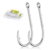 HXC Angelhaken mit langem Schaft Baitholder Angelhaken mit 2 Widerhaken Seefischerhaken Weiße Nickel Schnabelhaken Offset Haken mit Box (20pcs, 2/0#)
