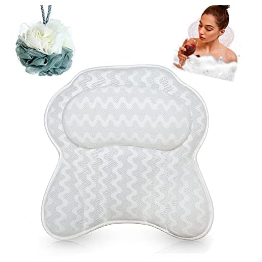 Bathtub Pillow, Luxury Spa Bath Pillows for Tub Neck and Back Support with 6 Strong Non-Slip Suction Cups, Comfortable Washable 3D Air Mesh Bath Pillow Fits All Bathtub, Hot Tub, Jacuzzi and Spas,