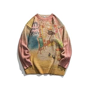 Heren trui Mannen Fairy Tale Vintage Sweaters Mens Pullovers Mens Winter Pullover Gebreide trui (Color : Multi-colored…
