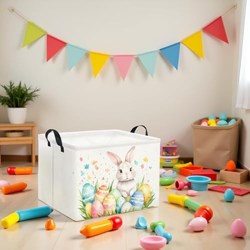 Image of Rectangular Easter Basket for Kids and Girls Cute Toy Storage Organizer Bin Box Easter Egg Room Decor(Watercolor Easter)