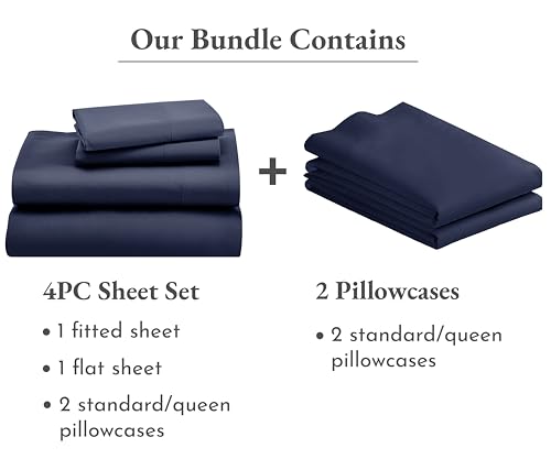 California Design Den 6 Piece Queen Size Sheet Set with 4 Pillowcases - 1000 Thread Count 100% Cotton Sateen (Royal Navy Blue) - image 3