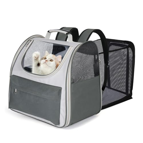 Petcozife Erweiterbar Katzenrucksack Hunderucksack, Katzentasche Faltbare, Haustier Rucksack für Große Katzen & Kleine Hunde bis 8 kg, Cat Backpack für Transport/Reisen/Camping