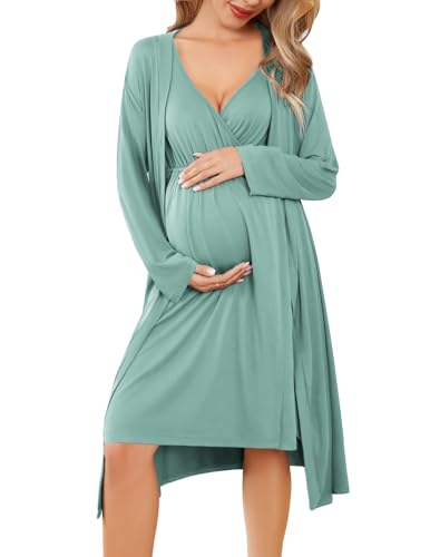 Image of Ekouaer Maternity Nursing Gown and Robe Set Labor Delivery Nursing Nightgowns for Breastfeeding Pregnancy Clothes