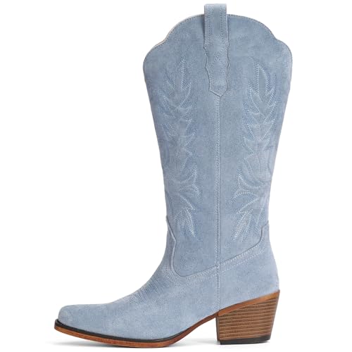 Image of IUV Suede Cowboy Boots for Women Mid Calf Western Cowgirl Boots