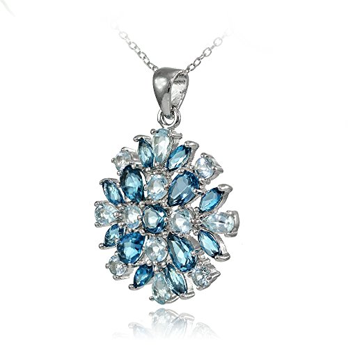 Ice Gems Sterling Silver London Blue Topaz & Blue Topaz Cluster Starburst Necklace #TOP1