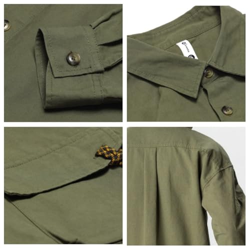 Men's Oversized Button Down Shirt Jacket 100% Cotton Lapel Work Overshirt with Flap Pockets 5