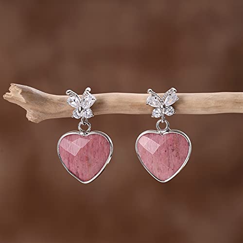 Boucles d'oreilles papillon et coeur avec pierres naturelles et zircon pour femmes