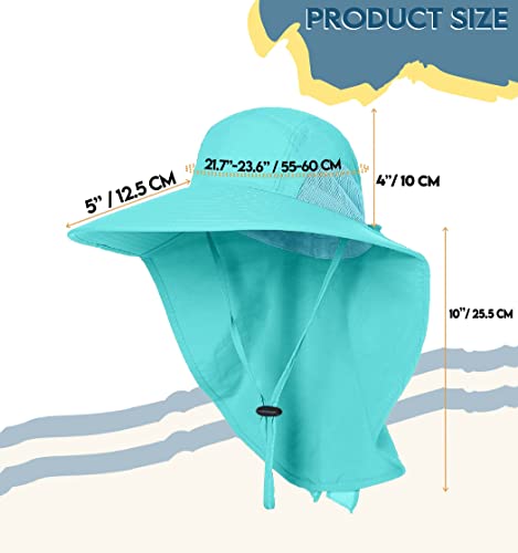 Upf 50+ Sun Protection Hat For Women's Adult Uv Solar Protection Wide Brim Outdoor Beach Fishing Bucket Bonnie Cap Visor With Neck Flap Breathable Mesh Lightweight Foldable Windproof A Turquoise #TOP5