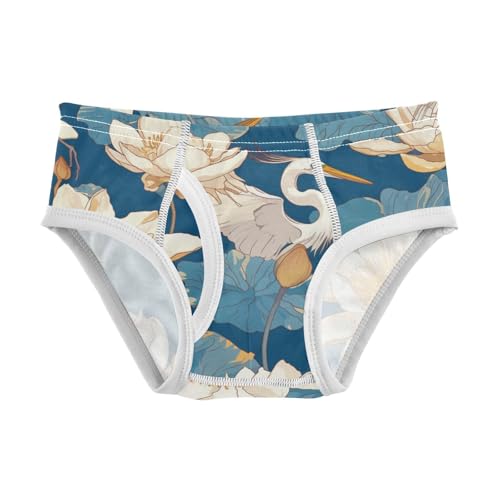 KLL Seamless Pattern Heron Bird Water Lily Boys Toddler Cotton Boxer Briefs Cute Children Panties