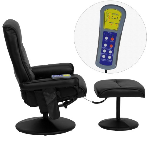 Flash Furniture Massaging Multi-Position Recliner With Side Pocket And Ottoman In Black Leathersoft #TOP3