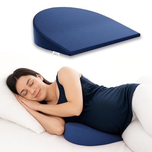 Image of GADDA CO Pregnancy Support Pillow for Pregnant Women | Memory Foam Maternity Wedge Pillow for Belly, Back & Hip Pain Relief | Comfortable Side Sleeper Cushion for Pregnancy | Navy Blue