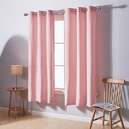 Deconovo Decor Velvet Curtains 38 inch Width for Bedroom Solid Soft Sunlight Block Window Curtain Grommet Nursery 2 Panels 38W x 72L Baby Pink