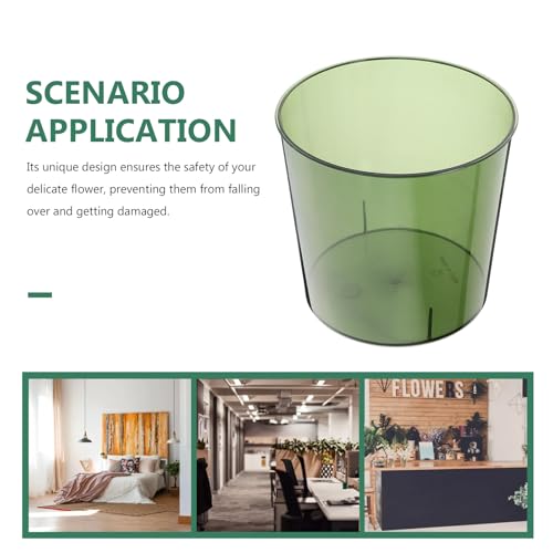 Image of HOMSFOU Transparent Anti-Drop Flower Bucket, Small Round Plastic Flower Holder, Ideal for Home, Office Decor, 6.53 X 6.53 X 6.14 Inch, Green