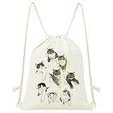MOSITU Cute Cat Drawstring Backpack Funny Cat Drawstring Bag for Women Cotton Canvas Backpack Sport