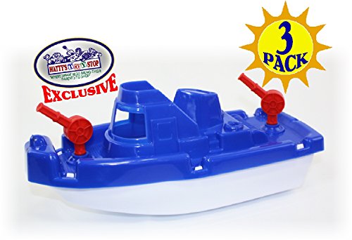 Matty's Toy Stop Plastic Boats Set Sailboat (Red), Speedboat (Purple) & Fireboat (Blue) Gift Set Bundle, Perfect Bath, Pool, Beach Etc. - 3 Pack #TOP6