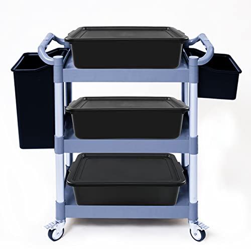 Fiaze 3 Packs Plastic Bus Tubs, 13L Commercial Bus Tubs With Lid, Food Service Tub, Black #TOP3