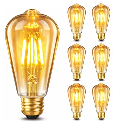 GBLY 6er pack LED Glühbirne E27 Vintage Lampe - ST64 Retro Warmweiss Glühlampe 4W Filament Leuchtmittel 2700K Edison Birne Dekorative Energiesparlampe Antike Beleuchtung für Restaurant Haus Café