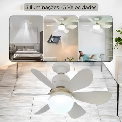 Ventilador Lâmpada De Teto E27 C/ 6 Hélices Com Controle