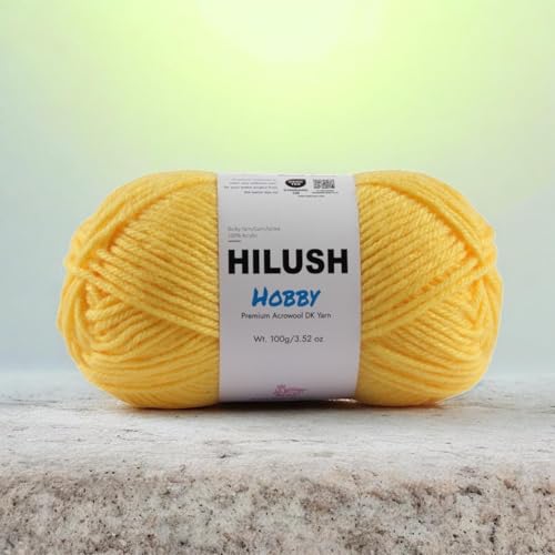 Image of HILUSH Hobby,Wool Yarn dk Acrylic Hand Knitting Yarn Ball (100g /1 Ball),Suitable for Craft amigurumi Shade 001 (Yellow)