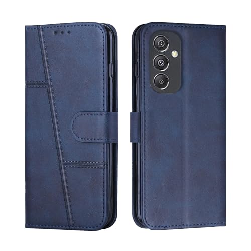 Image of Compatible for Realme 16X 5G / Realme P4R 5G / Realme Narzo 100X 5G Flip Cover Leather Finish | Inside TPU with Card Pockets | Wallet Stand | Complete Protection Flip Case Blue