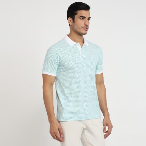 Image of Raymond Men Modern Fit Print Pattern Pure Cotton Polo Neck Half Sleeve Casual T-Shirt