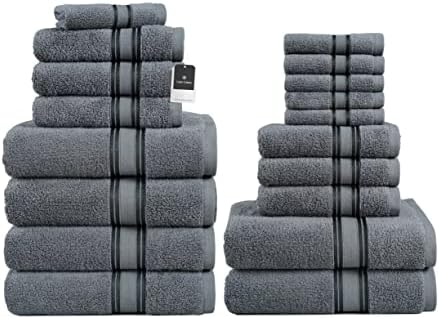 LANE LINEN Bath Towels for Bathroom Set- 100% Cotton Towel Set, Soft Bath Set- 6 Bathroom Towels, 6 Hand Towels, 6 Wash Cloths, Quick Dry, Highly Absorbent Shower Towels - 18 Piece Set Space Grey