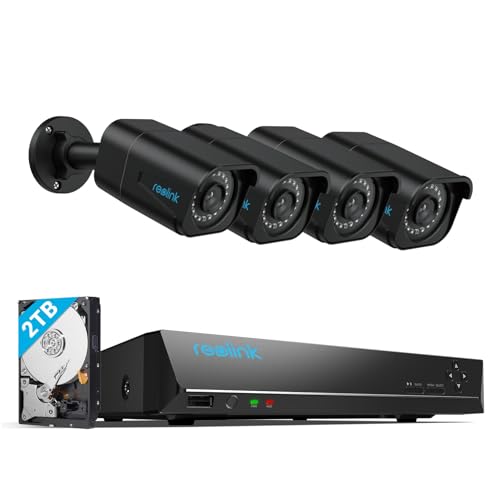 Reolink 4K PoE CCTV Camera Systems, 8CH NVR with 2TB HDD, 4X 8MP IP Cameras Outdoor with Smart Person and Vehicle Detection, Night Vision, 24/7 Recording, RLK8-800B4 Black