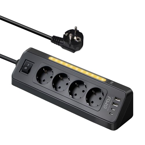 GMY Ecksteckdose | 4-Fach Steckdosenleiste mit USB C | Eck Mehrfachsteckdose mit Nachtlicht für Küche Büro | Überspannungsschutz 3680W 1.5mm Aufweisen 2m Schwarz Küchensteckdose