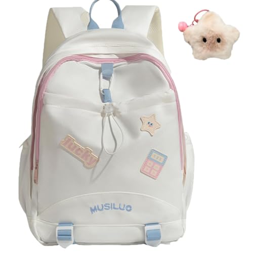 Girls Backpack Kawaii Girls School Bags toast Aesthetic School Bag with Cute Pendant Backpacks for Kids Boys Teenage Primary Secondary（White）