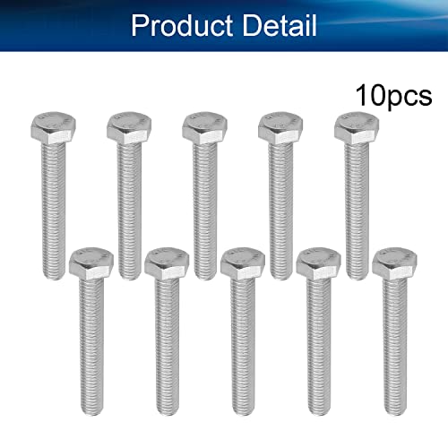 Image of Bettomshin 10Pcs M8 x 55mm Hex Bolts, 304 Stainless Steel 1.25mm Thread Pitch Fully Threaded Metric Hex Head Screw Bolts, Hexagon Screw Bolt, Hex Tap Bolts, Silver, A2-70 (Overall Size 60.3x13x13mm)