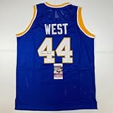 Autographed/Signed Jerry West West Virginia Blue College Basketball Jersey JSA COA