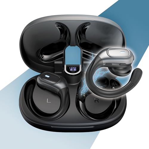 PORTENTUM Auriculares inalambricos deportivos – Pantalla LED – Reducción de ruido DNS – 50h batería – Bluetooth 5.4 – Cascos impermeables con controles integrados – Graves HiFi – Ajuste cómodo – USB C