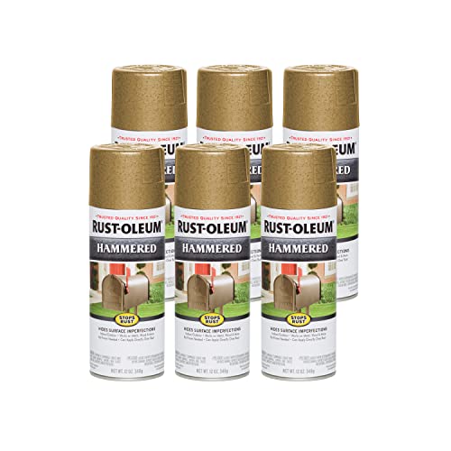 Image of Rust-Oleum 7210830-6PK Stops Rust Hammered Spray Paint, 12 oz, Gold, 6 Pack