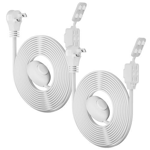 2 Prong 3 Outlets Flat Plug Extension Cord 6 FT/2 Pack with Foot Switch & Safety Cover for Floor Lamp Christmas Light Appliance 16AWG 125V 13A Pedal On/Off Inline Push Switch Step On Power Cord-White