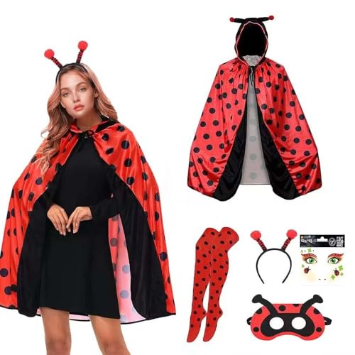 Marienkäfer Kostüm Damen, Marienkäfer Umhang Erwachsene, Marienkäfer Cape Erwachsene, Lady Bug Kostüm Damen, Karnevals Marienkäfer Cape mit Kapuze, für Karneval Cosplay, Fasching, Mottoparty Marienkäfer Kostüm Damen, Marienkäfer Umhang Erwachsene, Marienkäfer Cape Erwachsene, Lady Bug Kostüm Damen, Karnevals Marienkäfer Cape mit Kapuze, für Karneval Cosplay, Fasching, Mottoparty