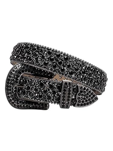 GORGLITTER Men's Sparkly Rhinestone Belt Studded Crystal Diamond Belt for Jeans Pants