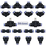 ▶ Conector de combinación múltiple: 18 piezas el kit rápido de empuje de aire incluye 4 piezas de conector tipo I, 4 piezas de conector tipo L, 4 piezas de conector tipo Y, 4 piezas de conector tipo T y 2 piezas de válvula de mariposa de tubería, más una caja de plástico.