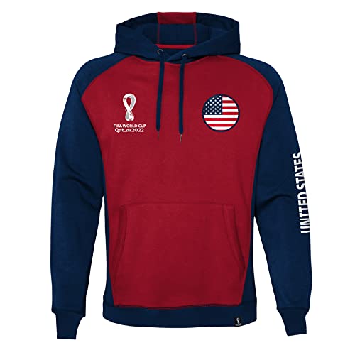 Outerstuff Mens FIFA World Cup Contrast Raglan Tech Fleece Hood, Red-Navy, X-Large