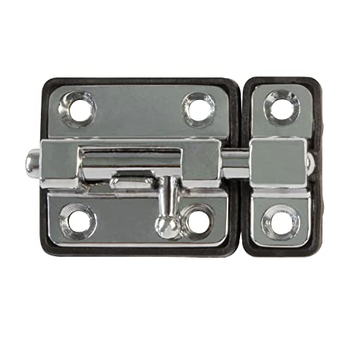 Amig - Pasador de Sobreponer para Puertas Mod.383 | 38 x 34 mm | Pestillo de Seguridad con Base de Plástico | Para Cierre Horizontal | De Acero Cromado | Incluye Tirafondos